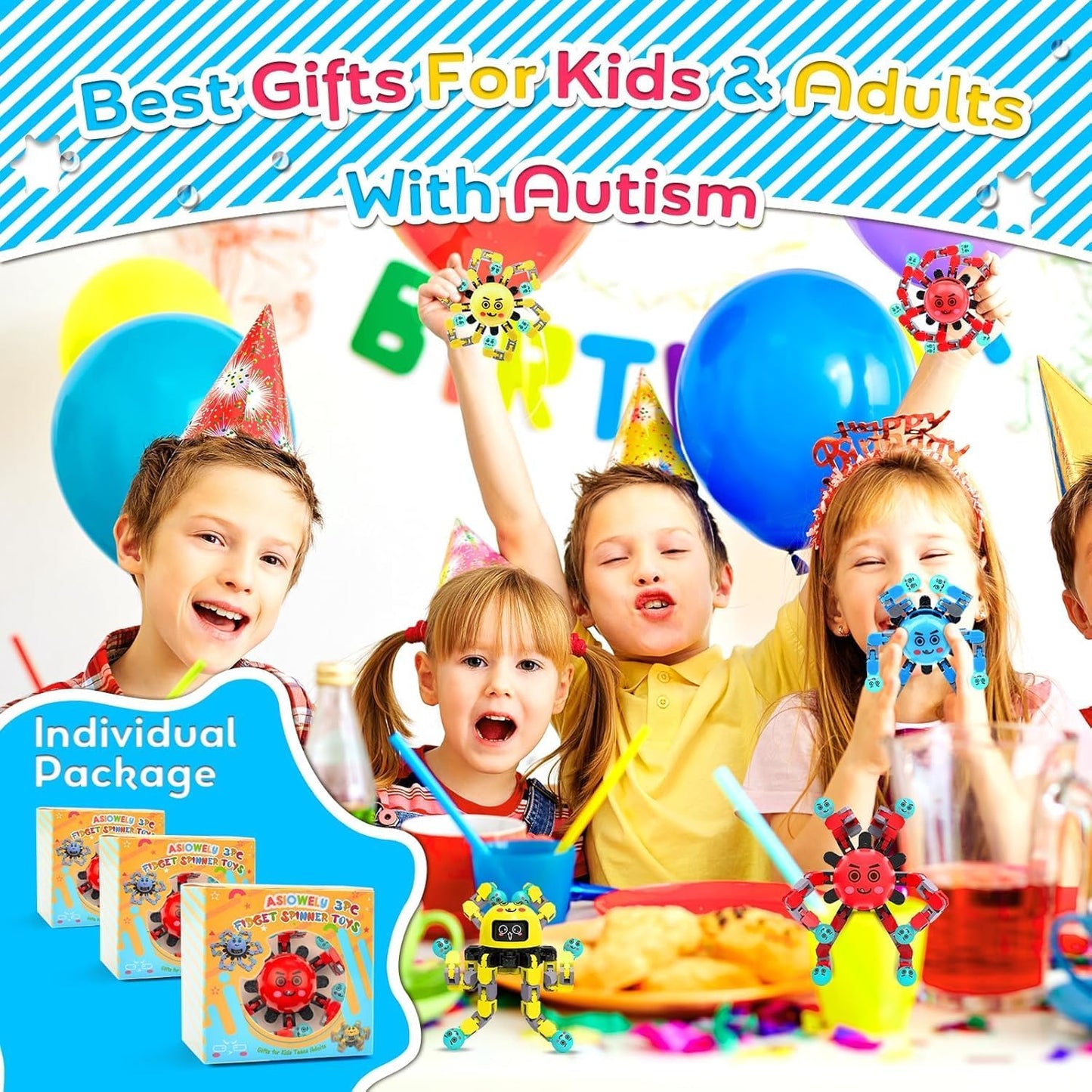 Transformable Fidget Spinner Toys for Kids and Adults,6 PCS Finger Sensory Toy for Boys Girls Autism ADHD Relief,Gifts for Chrismas Birthdays Party Favors for Teens Travel Stocking Stuffers