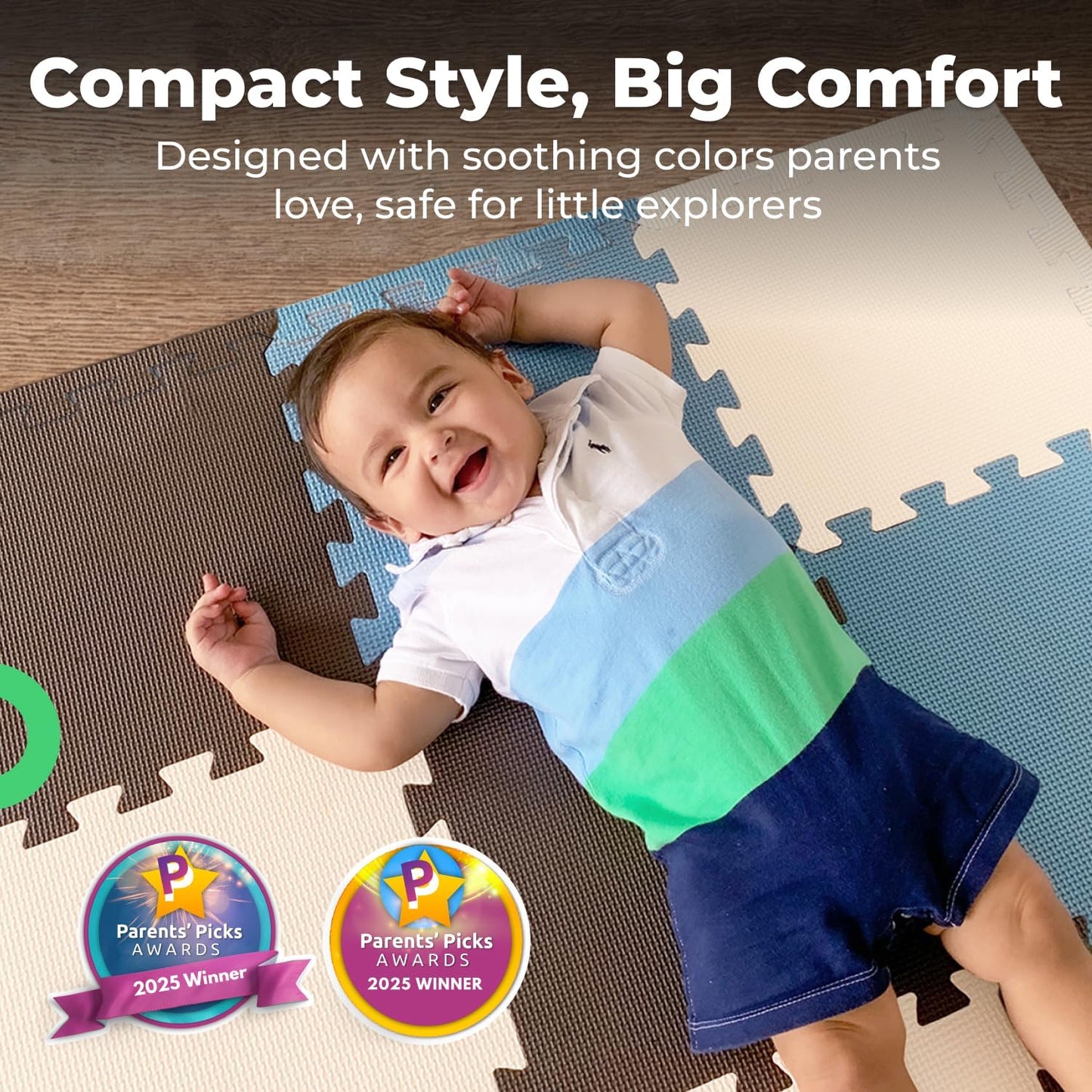 MioTetto Baby Play Mat, Comfortable Tummy Time Mat – Portable Foam Floor Tiles, Safe baby mat for floor for Crawling & Development, Soft play mat for babies 0-6 months, Stylish interlocking foam tiles