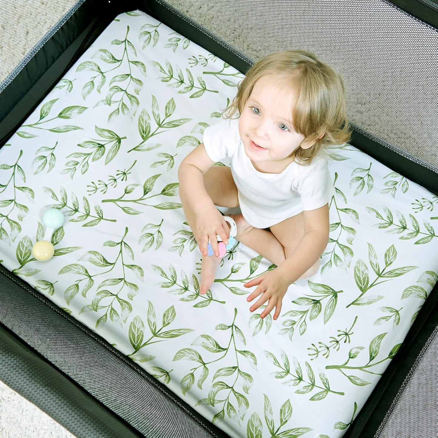 TCBunny 2 Pack Premium Fitted Baby 38X26 Mini Crib Sheets, Pack N Play Bassinet Sheets - Ultra-Soft 100% Cotton, Stylish Rabbit, and Garden Pattern, Safe and Snug for Baby