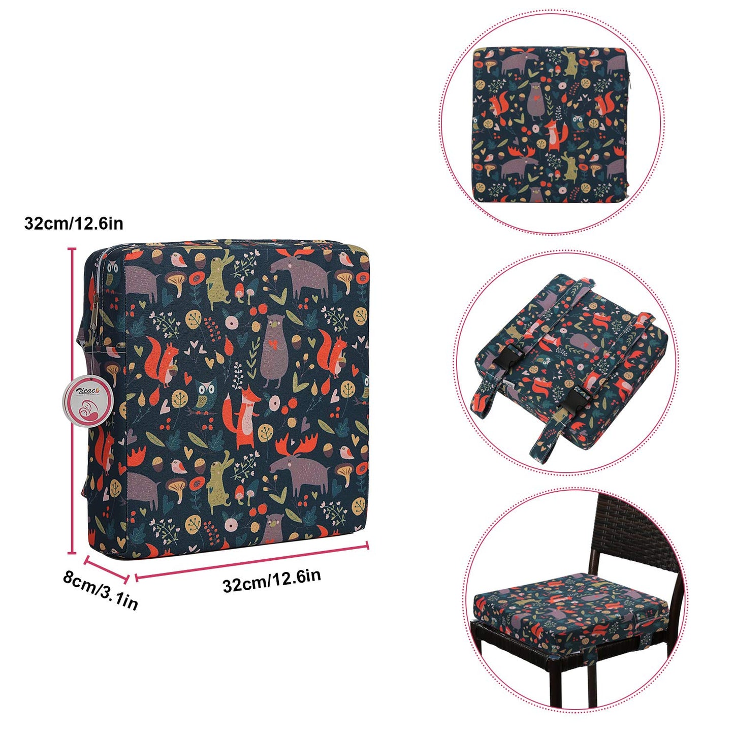 Zicac Portable High Chair Increasing Seat Cushion for Travel Dining Seat Pad for Toddler Kids Baby Infant Washable Thick Chair Seat Pads (Forest Green)