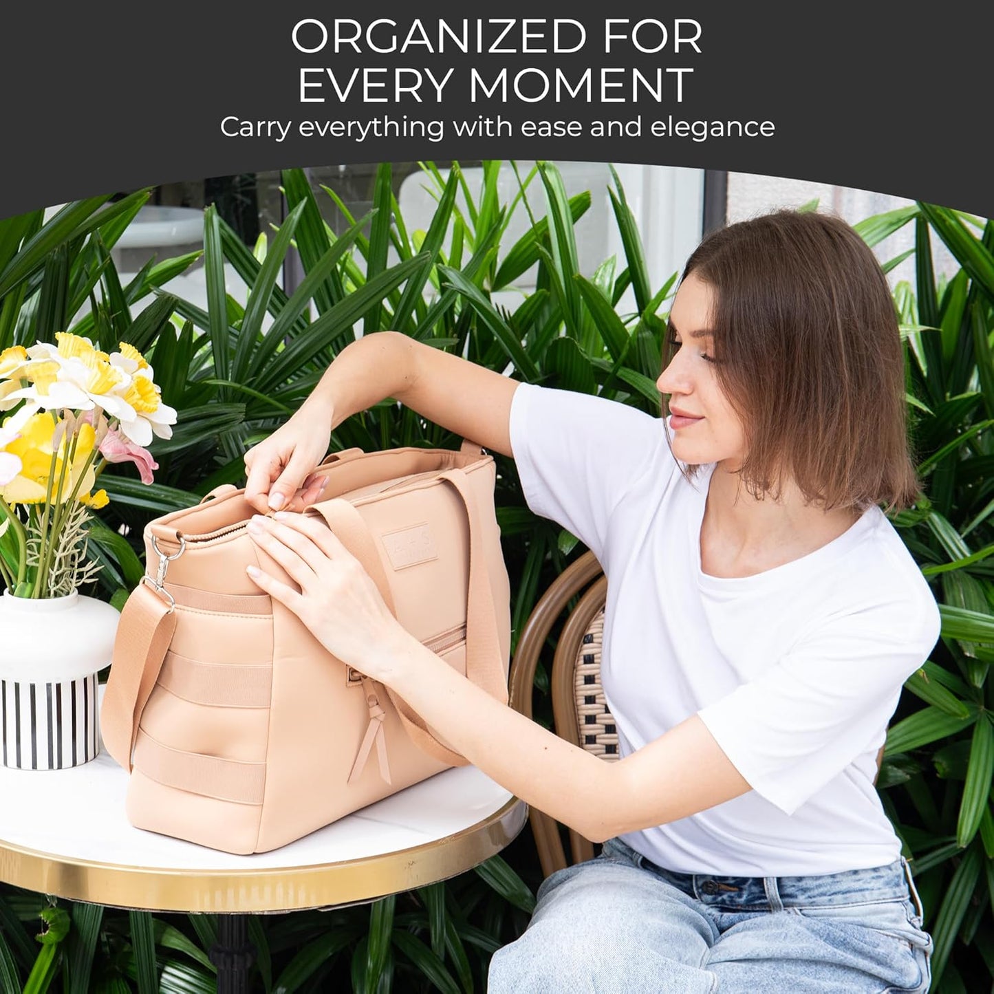 A + S Luxxe Diaper Bag Tote – Stylish, Large Baby Bag with Stroller Straps, Insulated Pockets, Changing Mat & Waterproof