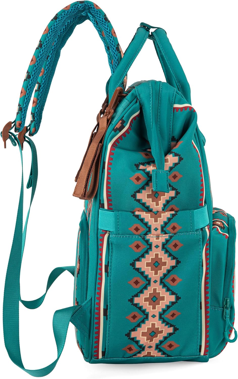 Wrangler Aztec Backpack Organized Daypack Travel Baby Bag with Stroller Strap and Side Bottle Pockets WG2204-9110GN