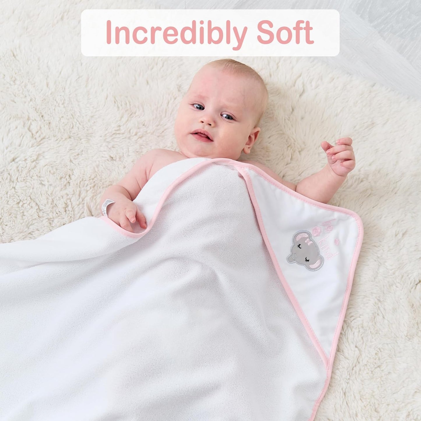 Viviland Baby Towels and Baby Wash Cloths Set Hooded Baby Towels Baby Wipes Absorbent Bath Face Towels Burp Cloths or Face Towels for Girl Boy 6-Pack Size 28 x 28 Inch(Elephant Flower)