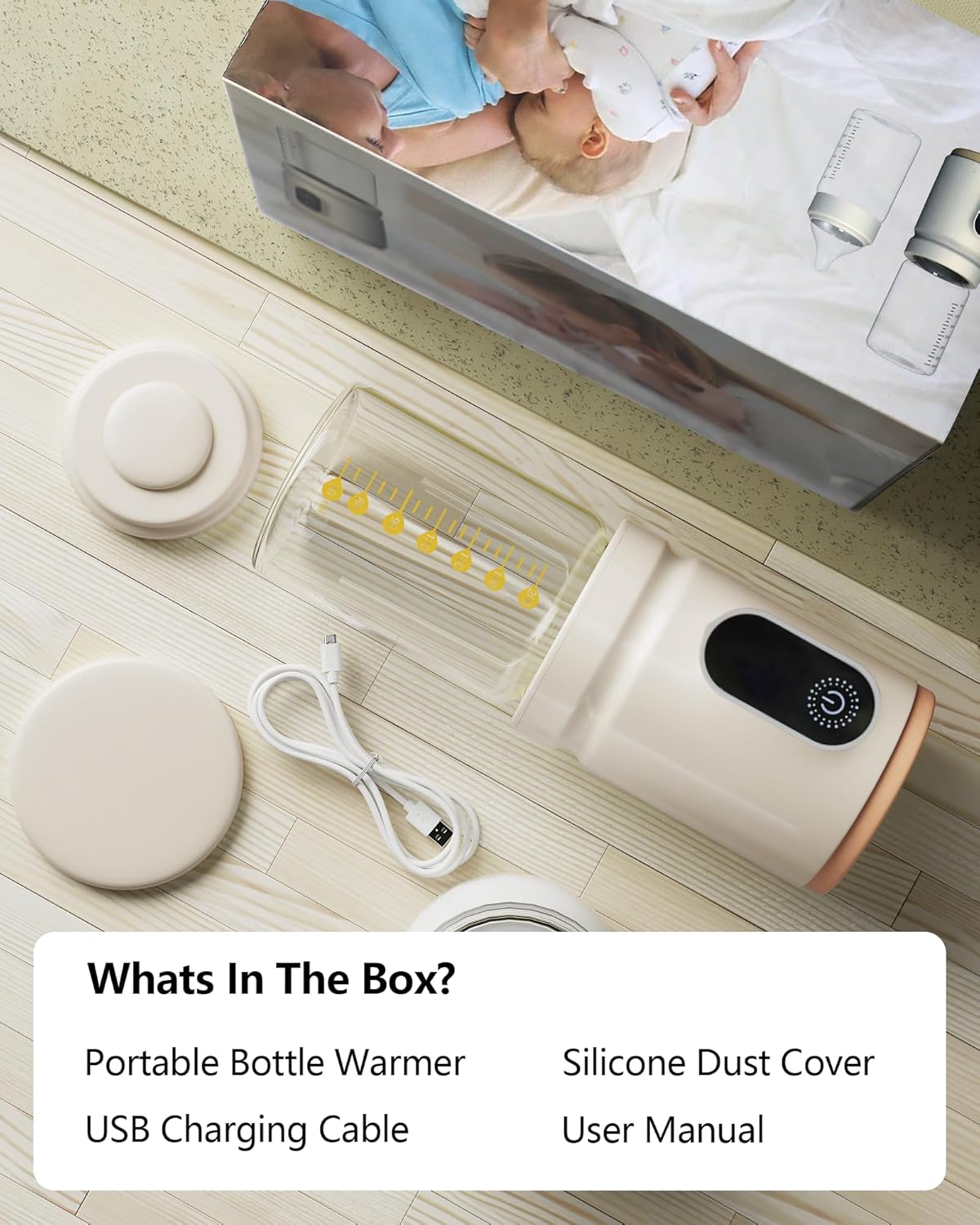 Portable Bottle Warmer,Travel Baby Bottle Heater, Rechargeable Milk Warmer with Glass Bottle for Storing Breastmilk Formula, Quick Heating 4-Level Temperature & Automatic Warm-Keeping