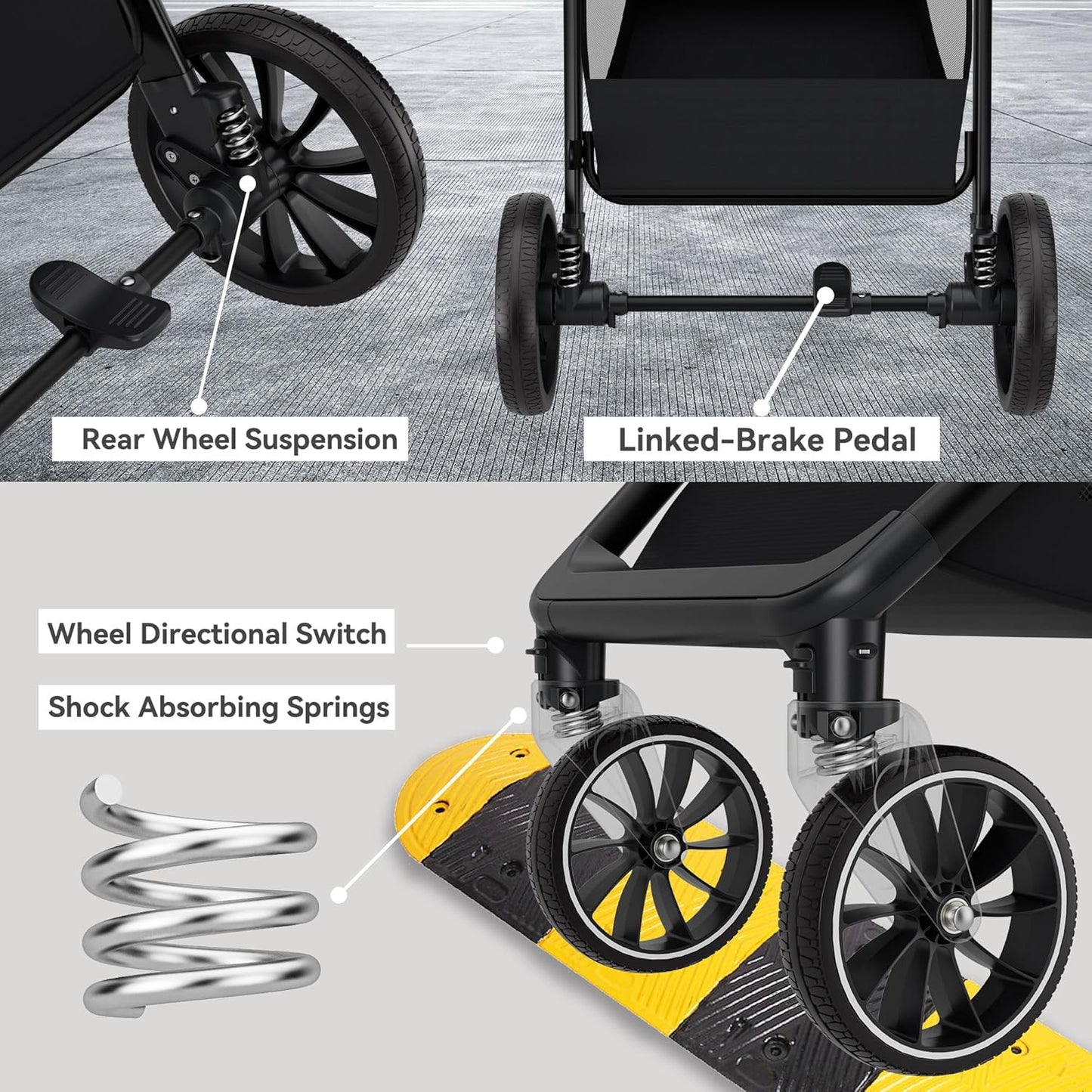 Baby Stroller, 2 in 1 Newborn Stroller Convertible Bassinet for Infant Toddler Pram with Footmuff (Black)