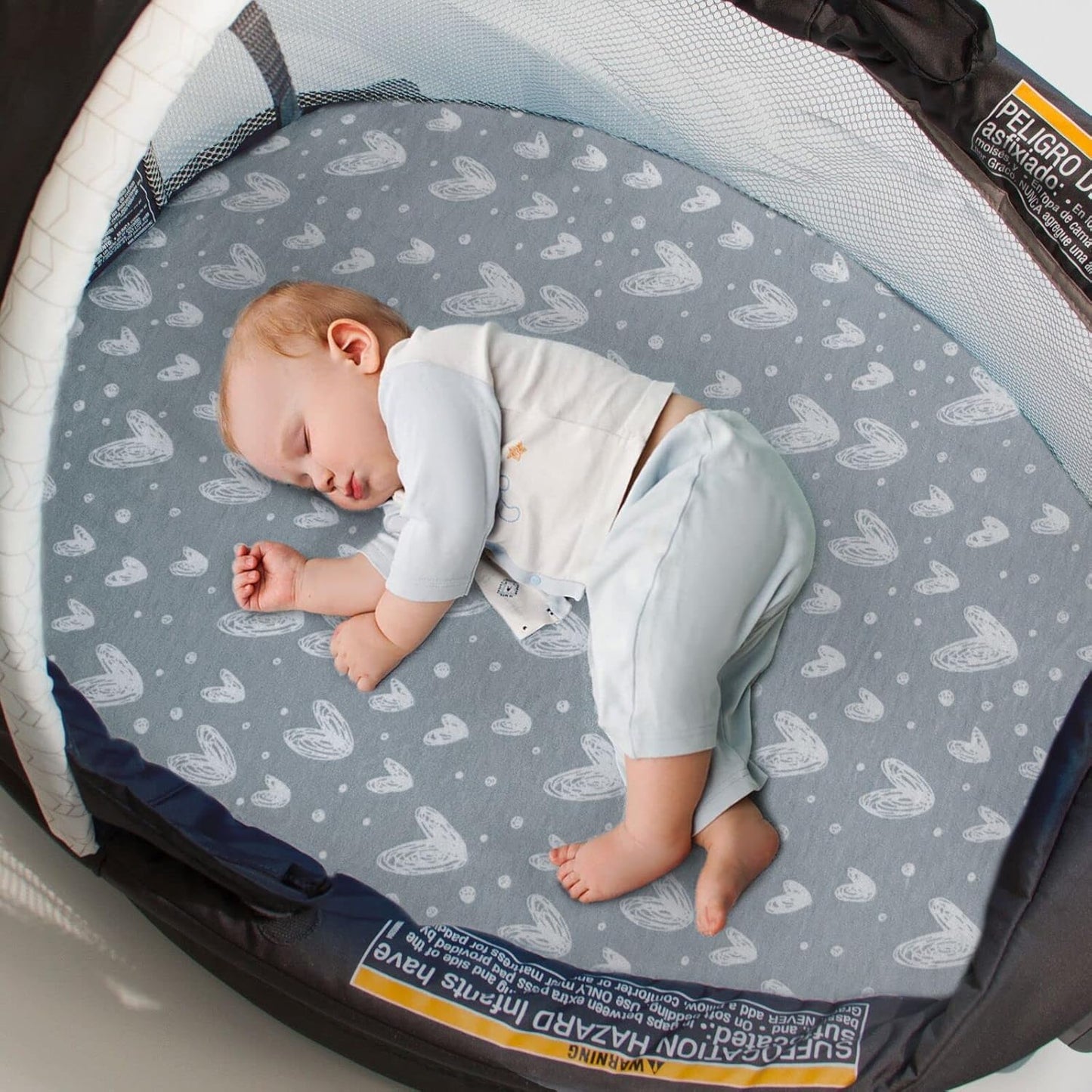 Bassinet Fitted Sheets Compatible with Graco Pack 'n-Play Dome LX Bassinet(not playard), 2 Pack, 100% Jersey Knit Cotton Sheets, Gray Print for Baby