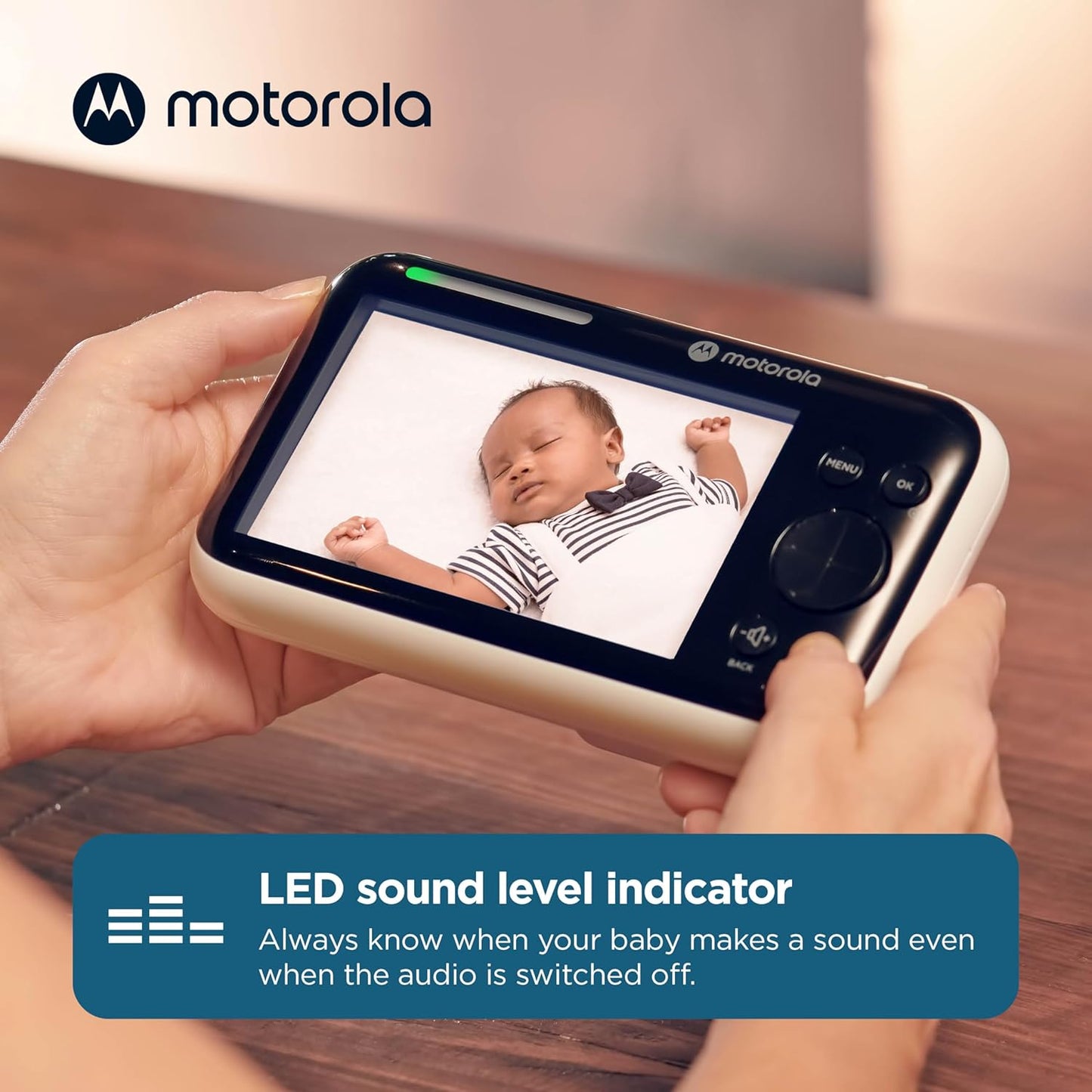 Motorola Nursery Video Baby Monitor with Camera, 5" Screen HD PIP1610, No WiFi, Wall Mount, Long Range, 2-Way Audio, Temperature Sensor, Motorized, Lullabies, Cry Detection