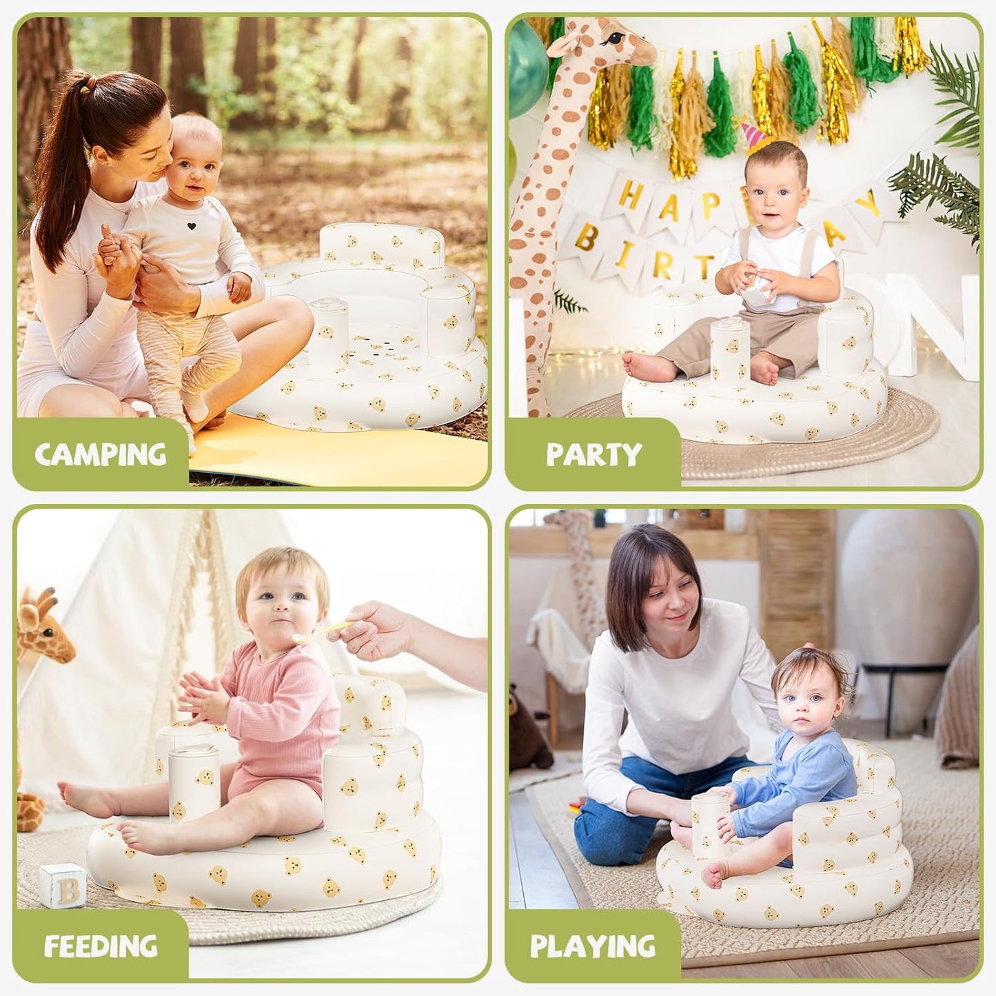 Inflatable Baby Seat for Babies 3 Months and Up, Inflatable Baby Chair, Floor Seats for Sitting Up, Baby Seats for Infants, Blow Up Baby Chair with Built in Air Pump