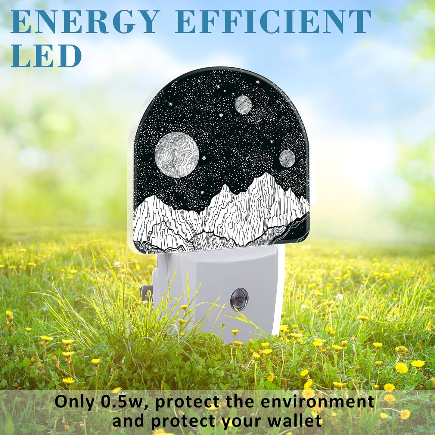 Mountains and Starry Sky Night Light Plug into Wall with Dusk to Dawn Sensor Cute Nightlight for Kid Girls Boys Women Men Room Decor, Hallway, Kitchen, Bathroom, Nursery, Stairs