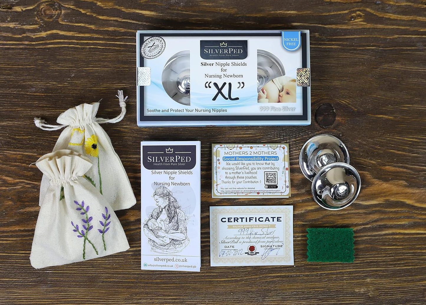 100% Silver Nipple Shield, Soothe and Protect Sore Nipples for Breastfeeding Newborn, Eco-Friendly Nickel-Free Silver Nipple Covers, Polished Surface, 2 Pieces (XL)