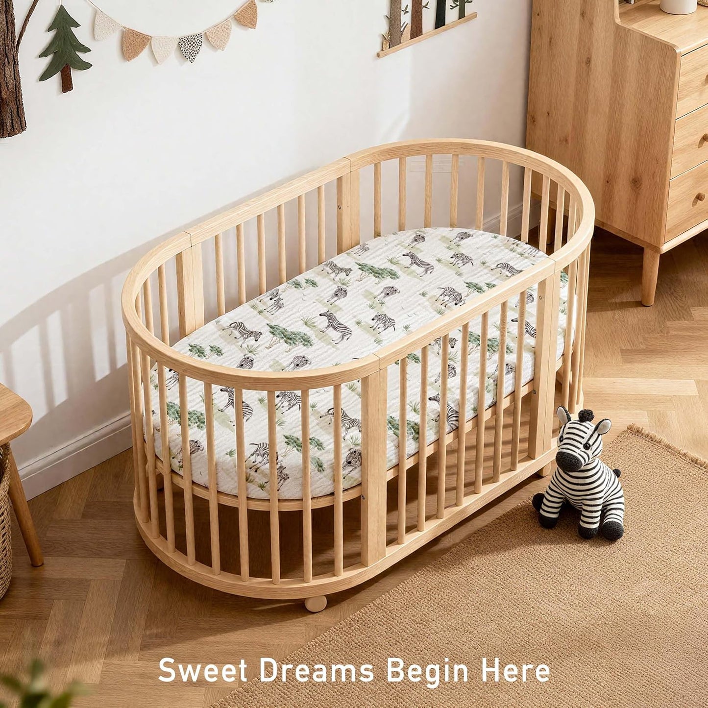 Muslin Bassinet Fitted Sheets, 2 Pack for Baby Boy and Girl, Soft Breathable Baby Pad/Mattress Sheet, Fit for Hourglass Oval and Rectangle Bassinet Mattress (Cute Zebra, Bassinet Sheets 2 Pack)
