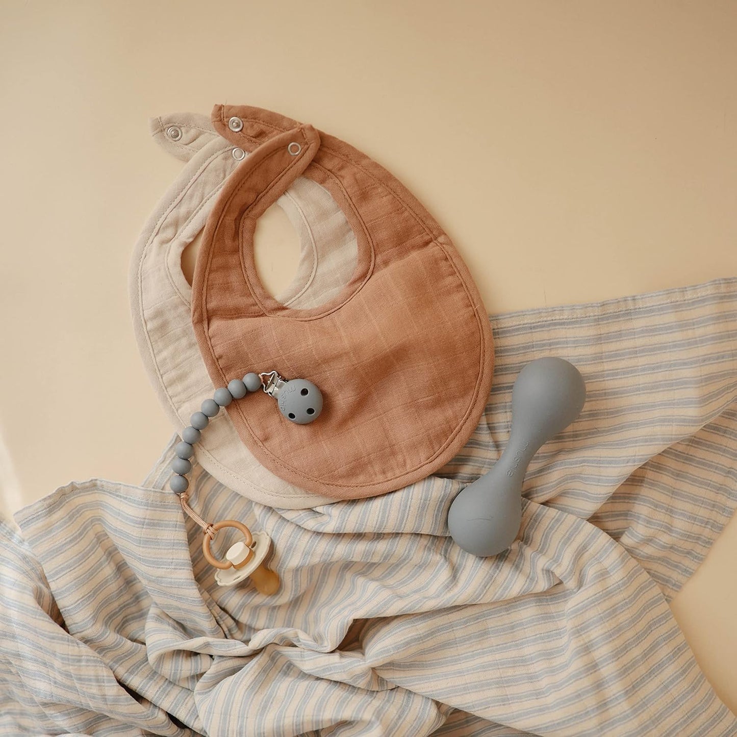 mushie Muslin Baby Bib | Soft Cotton for Infant Drips, Drools & Feedings | Adjustable Fit | 2 Pack
