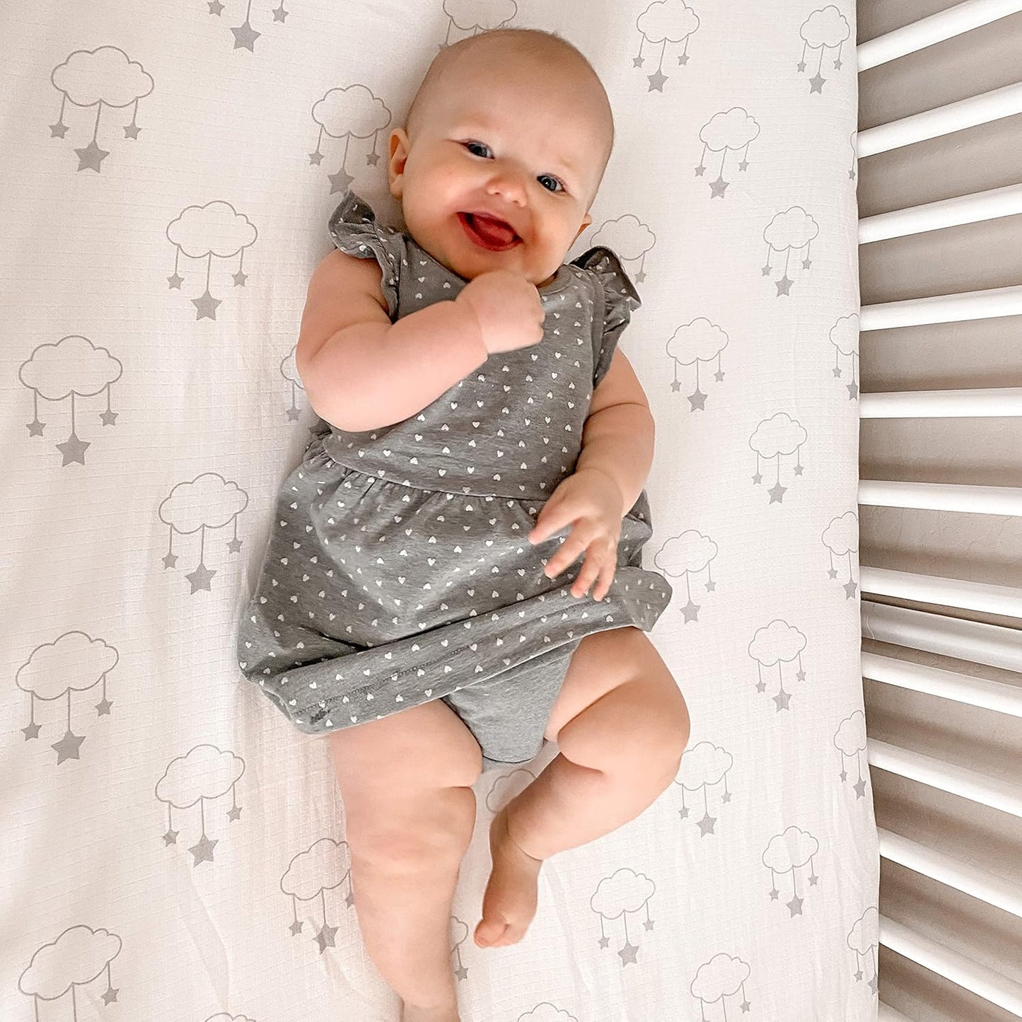 Newton Baby Fitted Single Layer Crib Sheet (2-Pack) - Ultra Breathable and Soft, Organic Cotton, Fits All Standard Cribs, Wishing on a Star White
