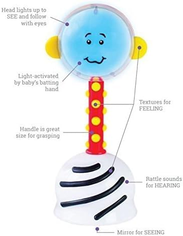 SmartNoggin NogginStik Light-up Developmental Rattle - Color Changing, Textured for Grasping, Mirror & Rattle Sound - Sensory Toy for Babies, Ages 0-12 Months
