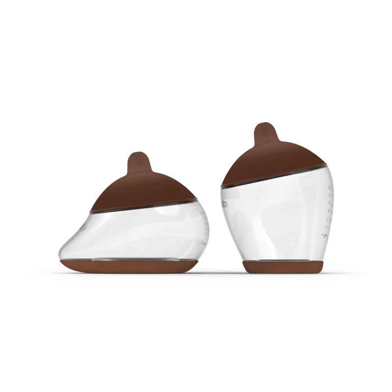 Emulait Baby Bottle Starter Kit Includes 2 Bottles 2 Nipples 2 Caps 2 Lids 2 Responsive Flow Valves, Cleaning Brush - Deep - Shape 4 (Most Common)-RFV