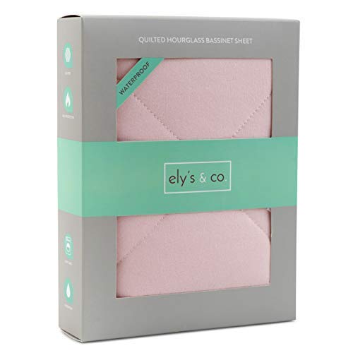 Ely's & Co. Patent Pending Jersey Cotton Quilted Waterproof Hourglass Bassinet Sheet All in one Bassinet Sheet and Bassinet Mattress Pad Cover, Pink