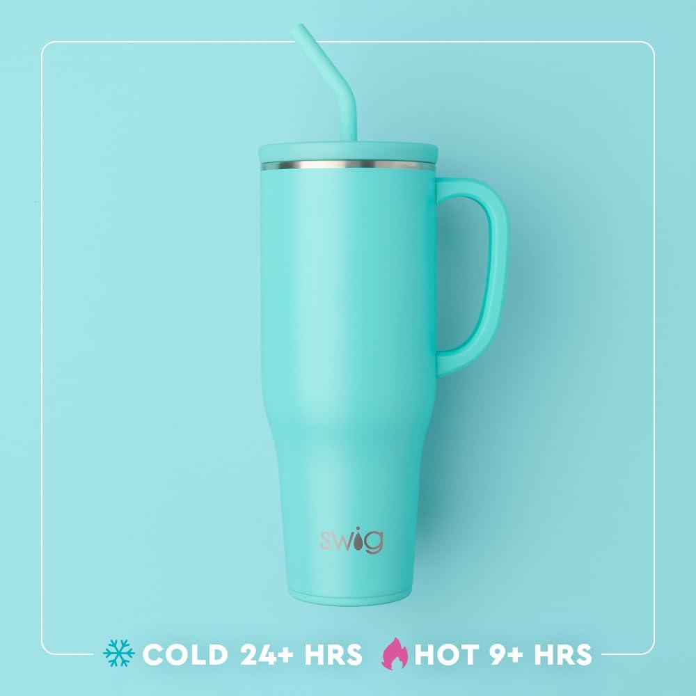 Swig Life 40oz Mega Mug, 40oz Tumbler with Handle and Straw, Extra Large Insulated Tumblers, Cup Holder Friendly Travel Mug (Sweet Pea)