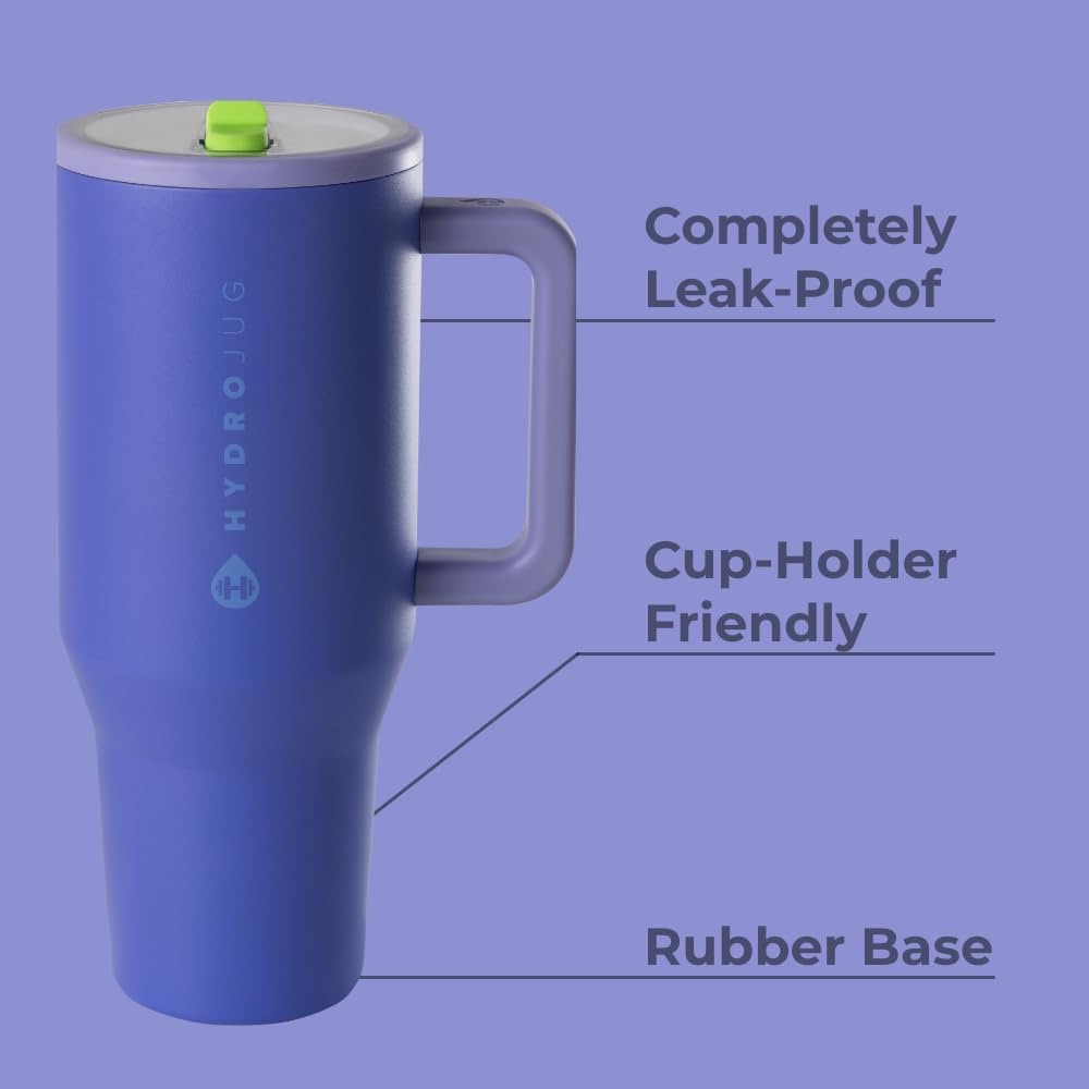 HydroJug Traveler - 32 oz Water Bottle with Handle & Flip Straw - Fits in Cup Holder, Leak Resistant Tumbler-Reusable Insulated Stainless Steel & Rubber Base - Gifts for Women & Men, Lime Rickey