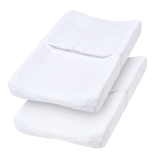 PHF Baby Changing Pad Covers for Boys Girls, 2 Pack Ultra Soft Breathable Microfiber Changing Pad Table Sheets for Most Baby Changing Pads, White & White
