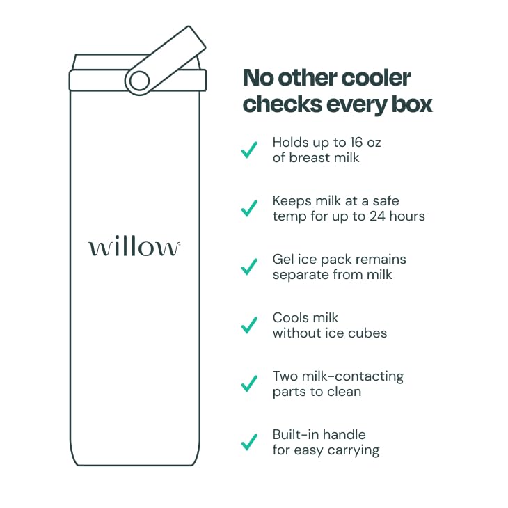 Willow - Portable Breastmilk Cooler - Keeps Breast Milk Cold for 24 Hours - Stainless Steel - Insulated - Reuseable - Breastfeeding Essentials - Storage Container w/Gel Ice Pack - Teal- 16oz