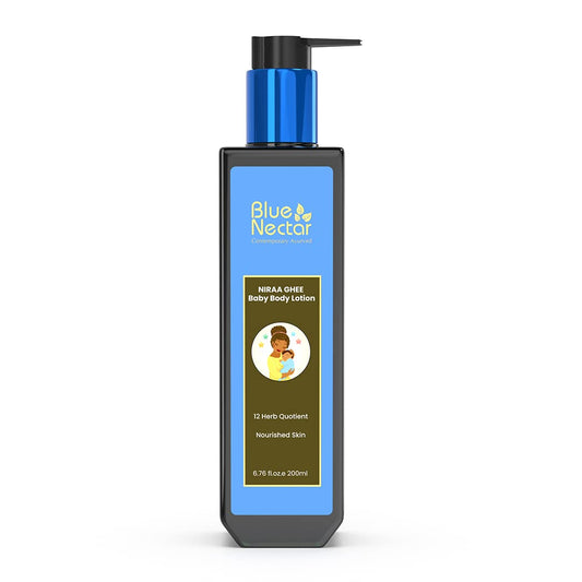 Blue Nectar Baby Lotion with Nourishing Organic Ghee, Body Butters and Ayurvedic Baby Oils Baby skincare | Infant Body lotion | Gentle moisturizer for Kids (12 Herbs,6.76 FlOz)