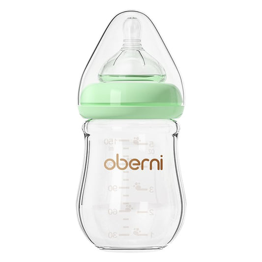 Glass Baby Bottles,Anti Colic Breastfeeding Bottle with Natural Response Nipple Size S,Wide Neck Slow Flow Baby Bottle for Baby,Newborn,Preemie 0-3 0-6 Month,BPA Free (Green, 1 Pack, 5 Ounce)