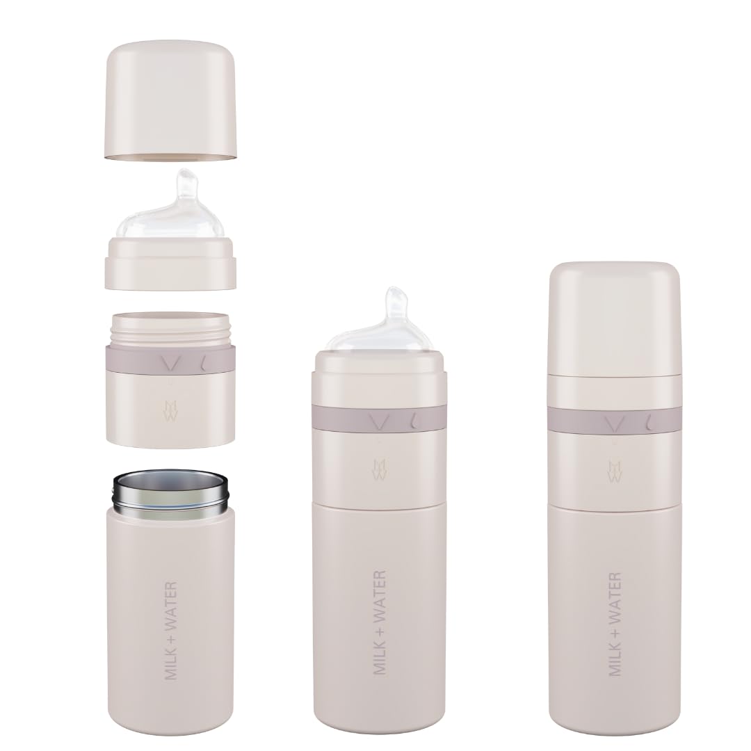 MILK & WATER All in One Baby Bottle & Baby Formula Dispenser On The Go, 9oz - Keeps Water Warm & Formula Fresh - Baby Formula Mixing Bottle with Anti Colic Nipple - Leak-Proof - 3+ Months (Pink)