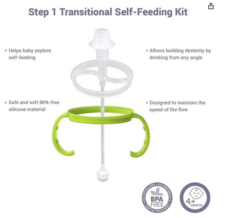 Step 1 Transitional Weighted Straw and Handles Self-Feeding Kit Compatible with Comotomo Silicone Nipples, Medium and Fast Flow | 4 Months +