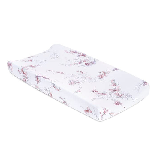 Oilo Changing Pad Cover, Breathable 100% Turkish Cotton Fitted Jersey, 300 Thread Count, Machine Washable, Fits Standard Changing Pads (32" x 16"), Girl, Boy, & Neutral Nursery Design, Bella Floral
