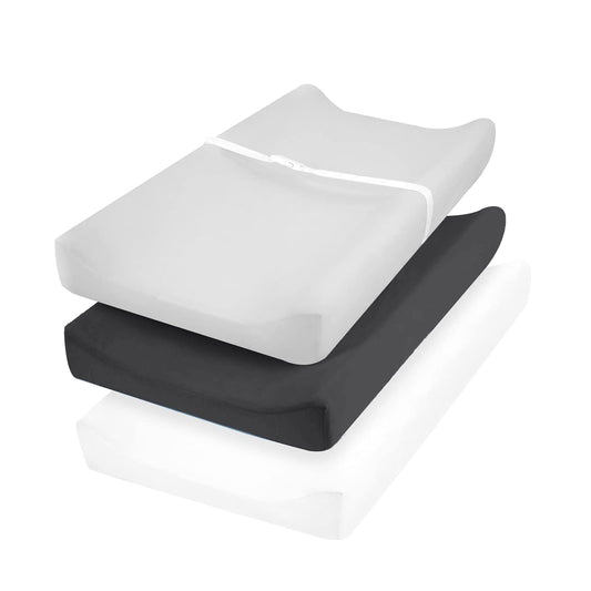 david's Kids 3 Pack Changing Pad Cover Set, Ultra Soft Breathable Cozy Microfiber Diaper Change Table Sheets for Baby Boys Girls Netural, Fit Most Changing Pads, White & Light Grey & Black