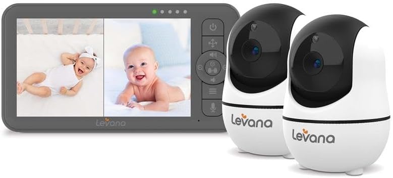 Levana Nala Video Baby Monitor, 5.5" 1080P Screen, 2 Night Vision PTZ Cameras, 22 Hour Battery Life, 5000mAH Battery, No WiFi, Two-Way Talk, 1000ft of Range Baby Cameras