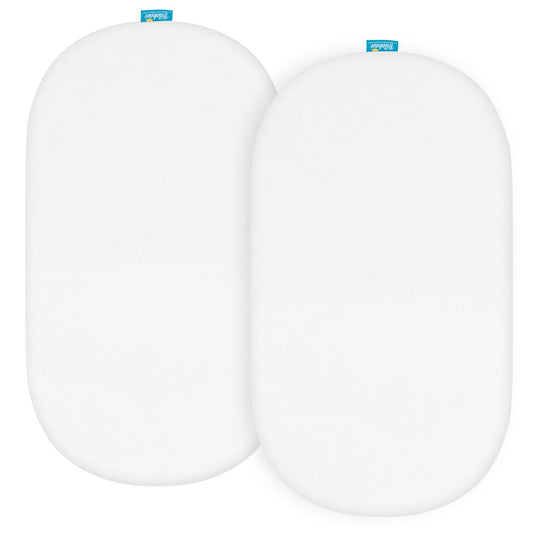 Bassinet Sheets Universal Fit for Oval, Hourglass, Rectangle Bassinet Mattress, 2 Pack 100% Cotton Sheets for Halo Bassinest Swivel, Flex, Luxe Sleeper, Unisex Bassinet Fitted Sheet for Baby, White