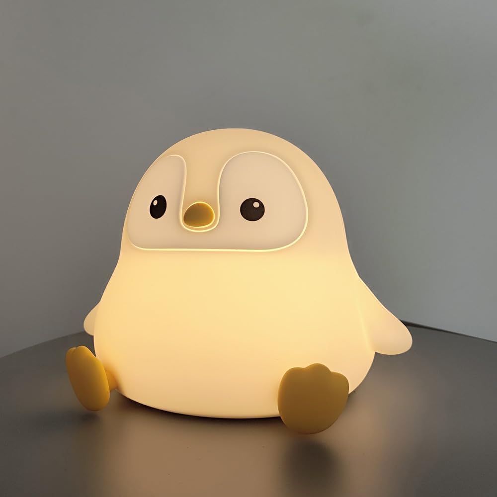 Novelty Cartoon Penguin Silicone Night Light Rechargeable Timing Dimming Nursery Sleep Night Lamp for Baby Room Decor