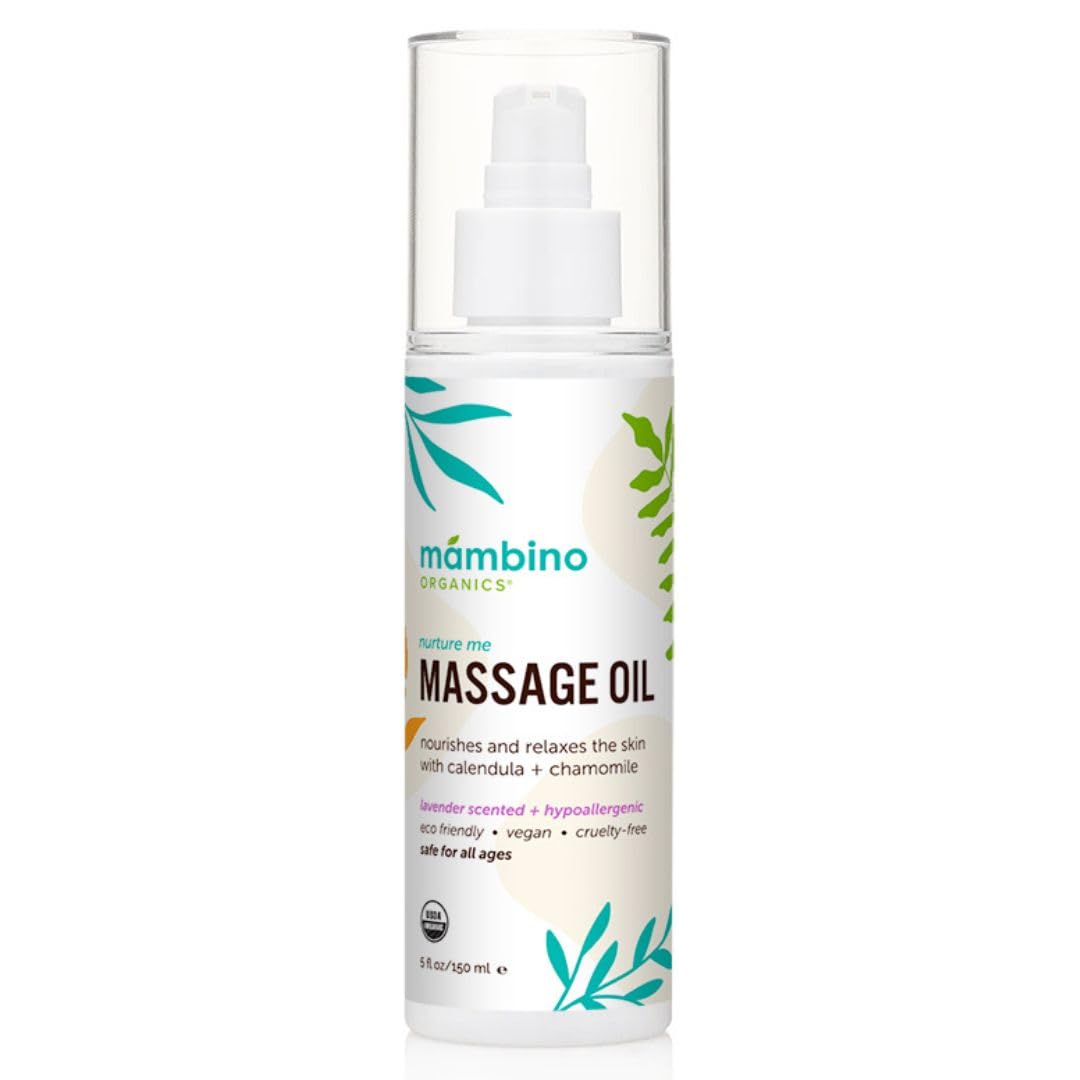 Mambino Organics Massage Baby Oil – Organic, Nourishing with Egyptian Calendula, Chamomile & Lavender – Gentle for After-Bath Relaxing – Cruelty-Free Baby Oils for Baby & Kids, 5 fl oz