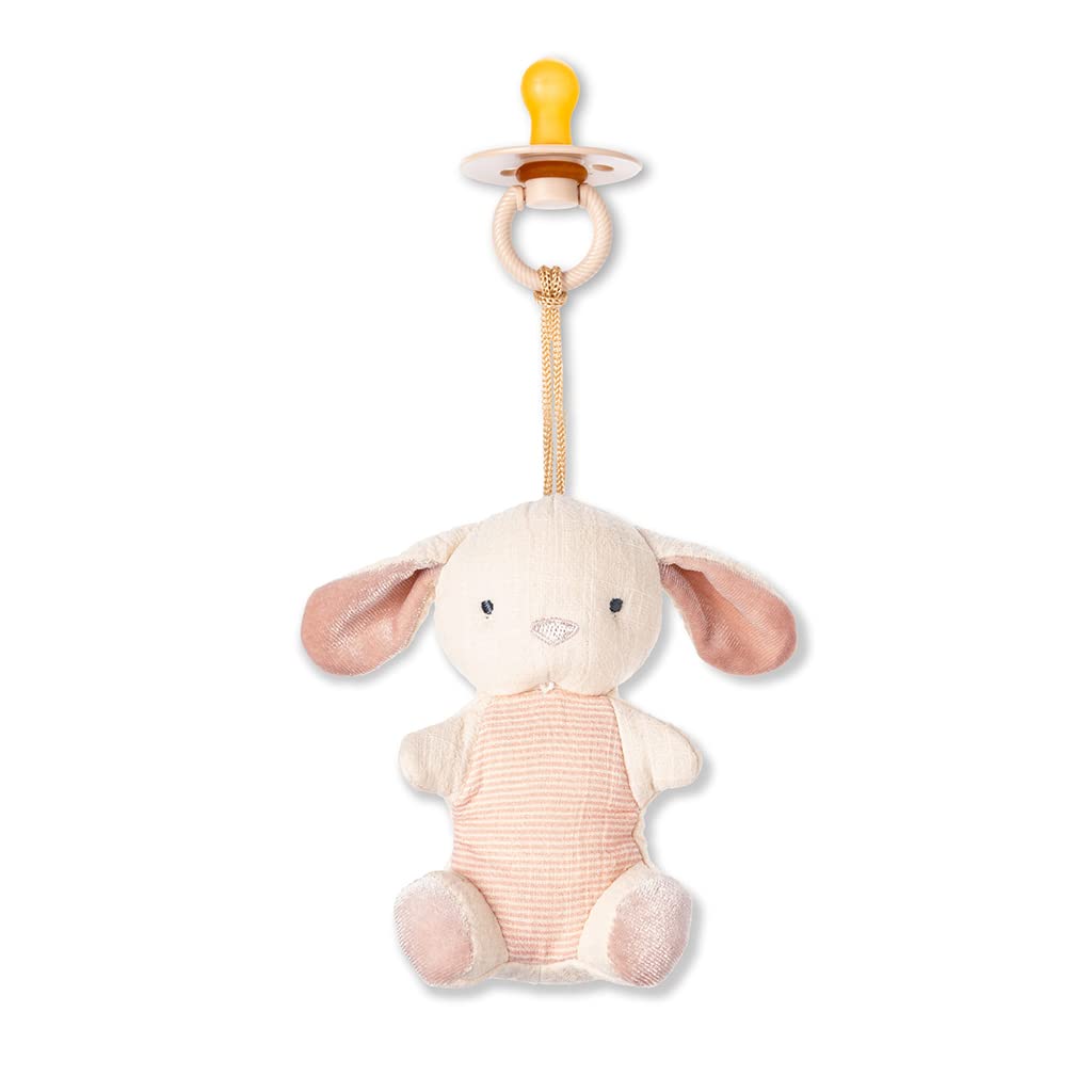 Itzy Ritzy Pacifier & Lovey Set - Natural Rubber Pacifier with Stuffed Animal Lovey - Detachable Plush Bunny Binky Holder & Coordinating Natural Rubber Binky, Ideal for Ages 0-6 Months (Bunny)