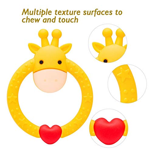 SHARE&CARE BPA Free Silicone Giraffe Baby Teether Toy with Storage Case, for 3 Months Above Infant Sore Gums Pain Relief and Baby Shower, Baby Teething Toys (Yellow)
