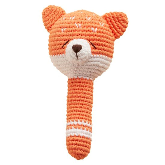 Chippi & Co Crochet Baby Rattle, Crochet Baby Toys, Stuffed Baby Doll, Organic Wooden Newborn Toys, Knitted Stuffed Animals for Babies Boy, Girl, Cool Gifts for New Moms, Dads (Fernie The Fox)