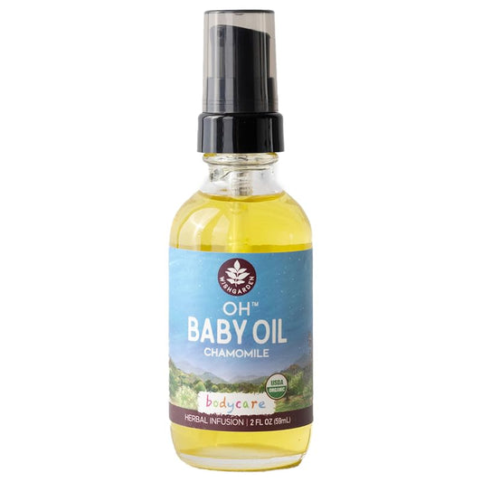 WishGarden Herbs Oh Baby! Chamomile Oil - USDA Certified Organic Baby Oil with Chamomile & Calendula, Moisturizes & Calms Skin Irritations, Baby Massage For Newborn, No Added Fragrance, 2oz