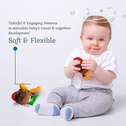 Wristy Buddy Teething Ring for Babies 0-6 8 10 12 Months | Cute Soft Moose Animal Teething Toys & Gloves | Baby Teething Relief Toy Pack | Infant Chew Toys for 3-6 Months, 1 2 3 Years