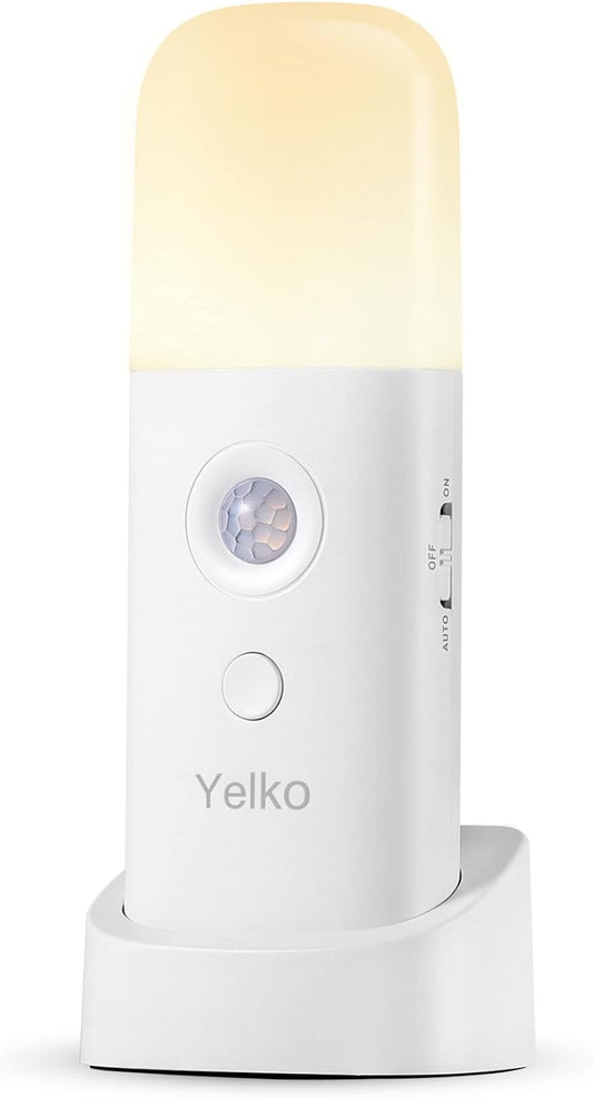 YELKO Motion Sensor Night Light, 2000mAh Rechargeable Night Lights Battery Powered, PortableＤimmable Nightlights with 5 Brightness Levels for Kids,Adults (Warm White 1Pack)