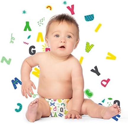 Hello Bello Baby Diapers Newborn Disposable | Plant-Based Material | Extra-Absorbent | Hypoallergenic | Alphabet Soup | 32 Count, Pack of 4