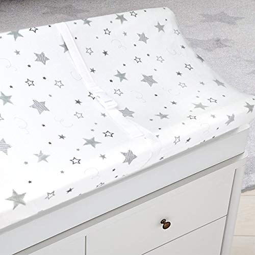 American Baby Company 2 Pack Printed 100% Cotton Knit Fitted Contoured Changing Table Pad Cover - Compatible with Mika Micky Bassinet, Golden Yellow Stars/Super Stars, for Boys and Girls