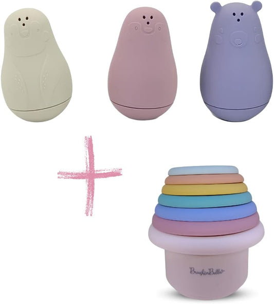 Silicone Bath Toys 4-Pack - Cleanable Silicone Toys with Montessori Stackable Cups - Baby Bath Toys - Dishwasher-Safe Bath Toys - Toddler Tub Toys - Baby Bath Essentials