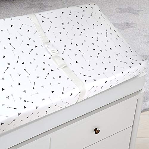 American Baby Company Printed 100% Cotton Knit Fitted Contoured Changing Table Pad Cover - Compatible with Mika Micky Bassinet, Silver Black Arrow, for Boys and Girls