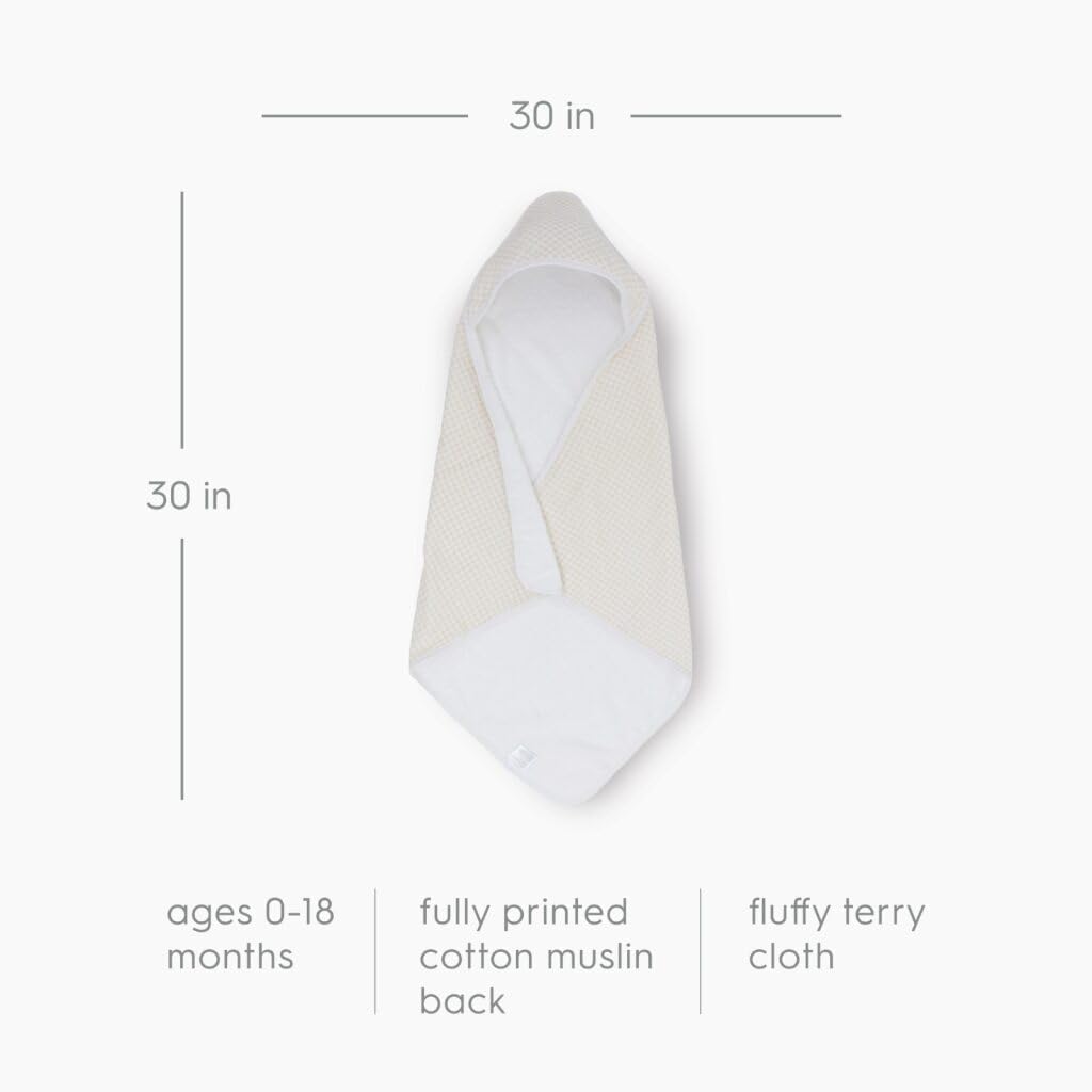 Little Unicorn Premium Infant Hooded Bath Towel| Soft & Absorbent Cotton & Terry Fabric for Newborns (Tan Gingham)