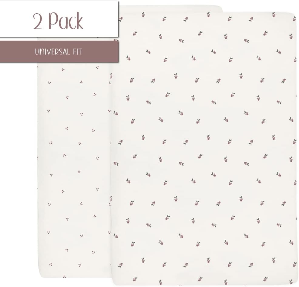 Ely's & Co. Patent Pending Waterproof Crib Sheets, 100% Cotton with Waterproof Lining - Built in Mattress Protector, 2 Pack Fitted Crib Sheet Set, Berry and Cluster Dot (Lavender) 28” x 52”