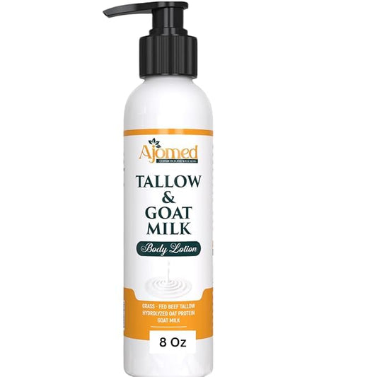 Tallow & Goat Milk Body Lotion for Sensitive Skin, Organic moisturizing Lotion - Soothes Dry skin, Goat Milk face and body Moisturizer - Handmade Tallow for skin cream (8 OZ, UNSCENTED)