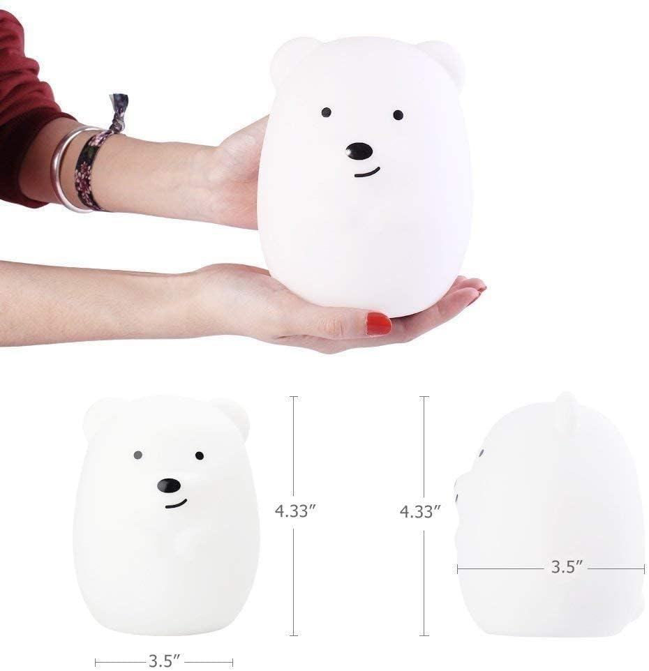 Night Light for Kids, Bedside Lamp for Children, Baby Nursery Lamp for Breastfeeding Safe, Break Resistant, Eye Caring, Adjustable Brightness & Color, Touch Control, Child Gift - Medium Bear