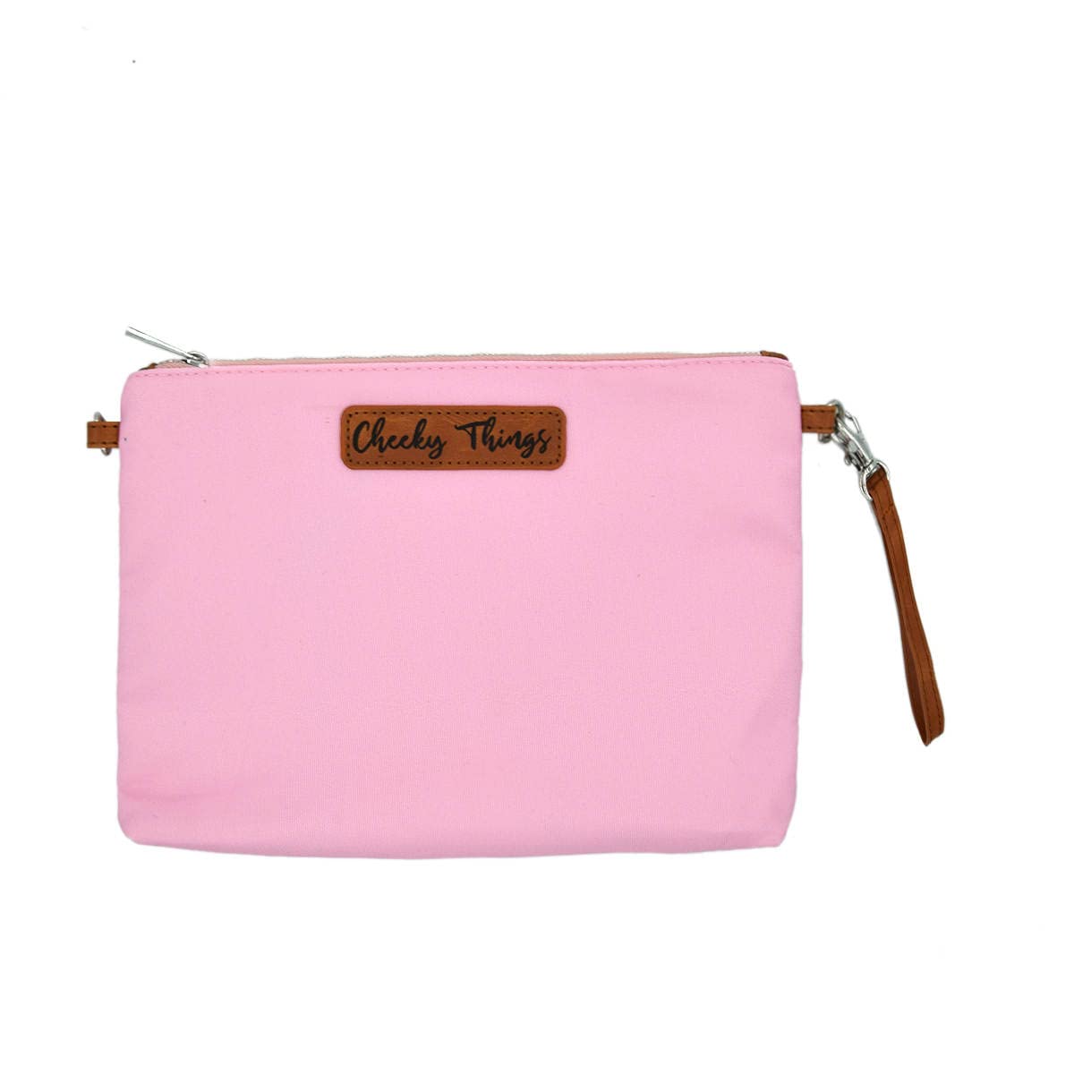 Stylish Diaper Bag Organizing Pouches - XL Set of 4 Pink Canvas Diaper Bag Pouches with Leather Embossed Labels, Leather Wristlet Strap & Durable Metal Zippers