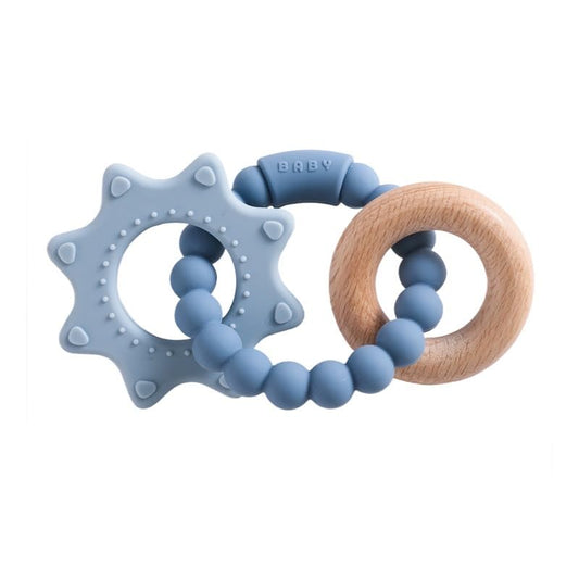 Baby Silicone and Wood Teether Ring Toy,Food Grade Silicone Chew Toys for 3-6,6-12,12-18 Months Newborns,Infants,Toddlers Teething Relief,Safe and Soft,BPA Free,Baby Essentials. (Star)